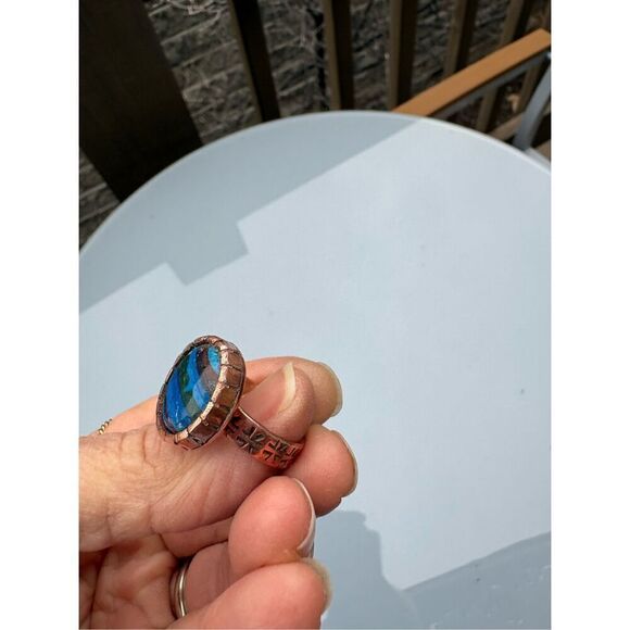 Ring, Copper and Blue Calcite Ring, size 10, NEW, Handmade, Artisan - Picture 3 of 12